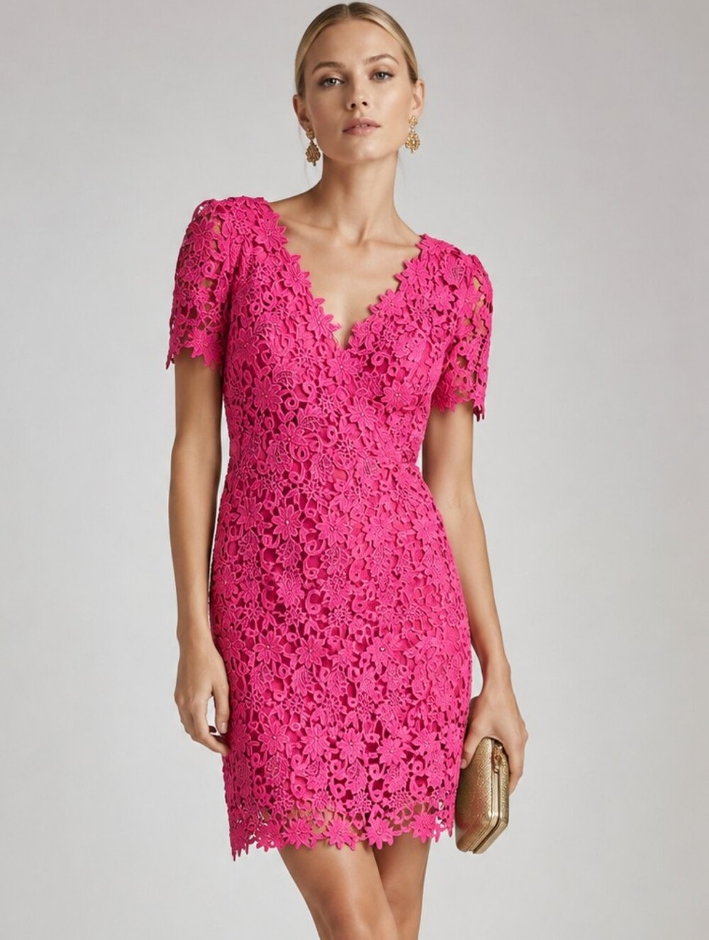 Lourdes Chavez Silk Pink Lace Eyelet Wrap Dress Vintage
